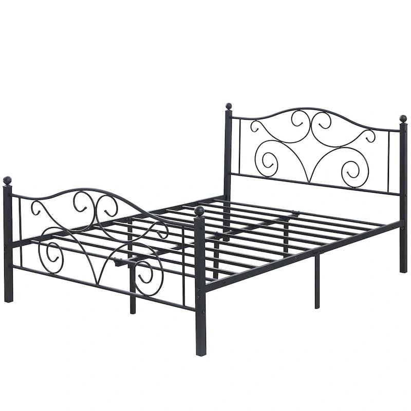 Javlergo Metal Bed Frame with Arched Headboard and Footboard, Heavy Duty Steel Slat Support, No Box Spring Needed