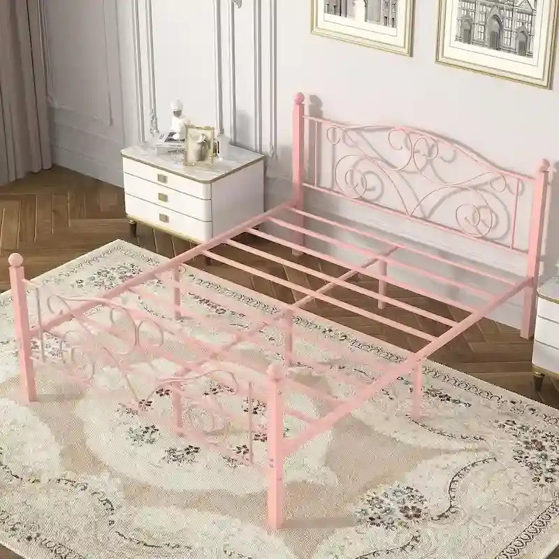 Javlergo Metal Bed Frame with Arched Headboard and Footboard, Heavy Duty Steel Slat Support, No Box Spring Needed