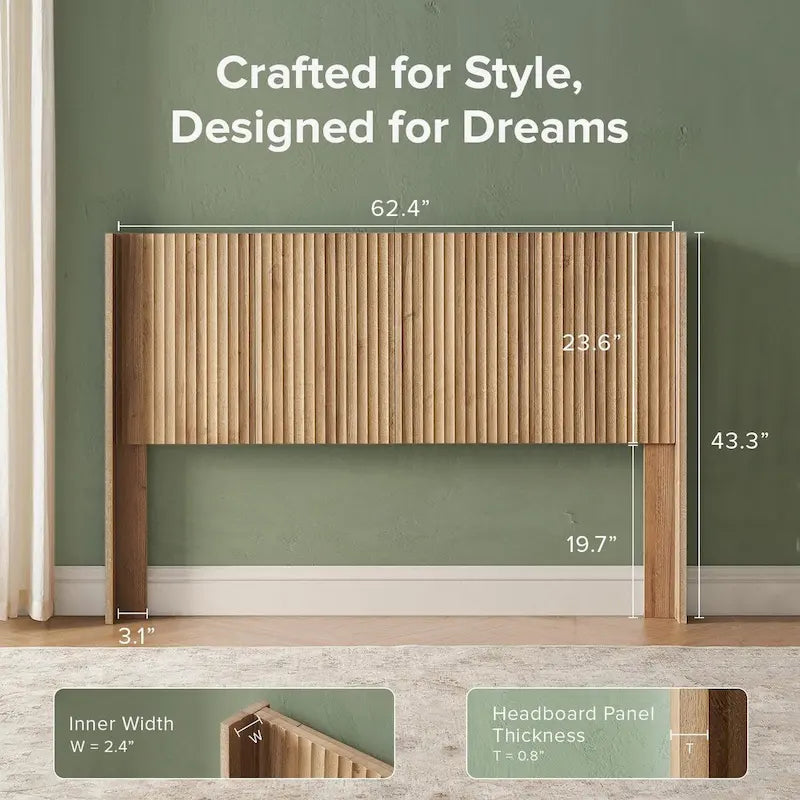 Tête de lit mopio Brooklyn, 158,5 cm de large, tête de lit seule, tête de lit en bois, ferme moderne, bohème, fixation murale, panneau cannelé
