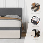 Bed Frame With 2 Storage Drawers And Upholstered Headboard