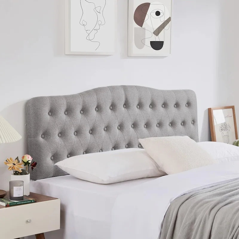 Upholstered King Headboard,Button Diamond Headboard,Adjustable Height,Solid Wood Leg,Linen Fabric Padded for King Size Bed