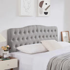 Upholstered King Headboard,Button Diamond Headboard,Adjustable Height,Solid Wood Leg,Linen Fabric Padded for King Size Bed