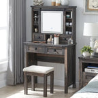 Farmhouse Makeup Vanity Desk, Vanity Dressing Table, Stool Included