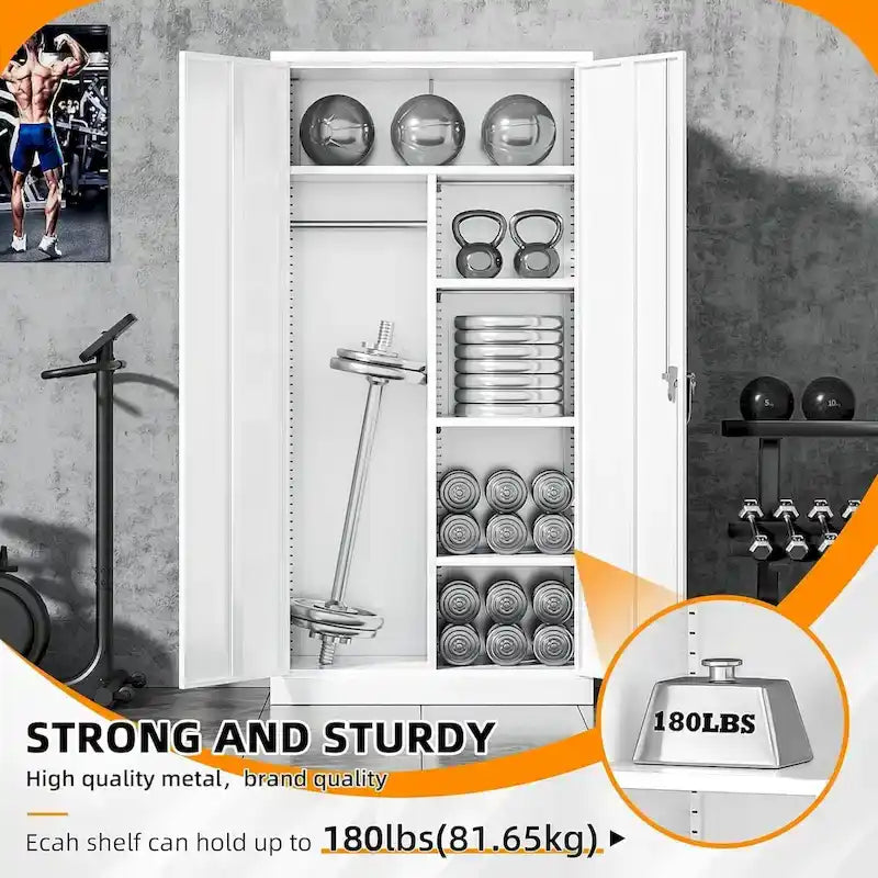 72 Tall Metal Lockable Wardrobe Armoire Storage Cabinet Locker with Hanging Rod for Garage, Gym, Home Office