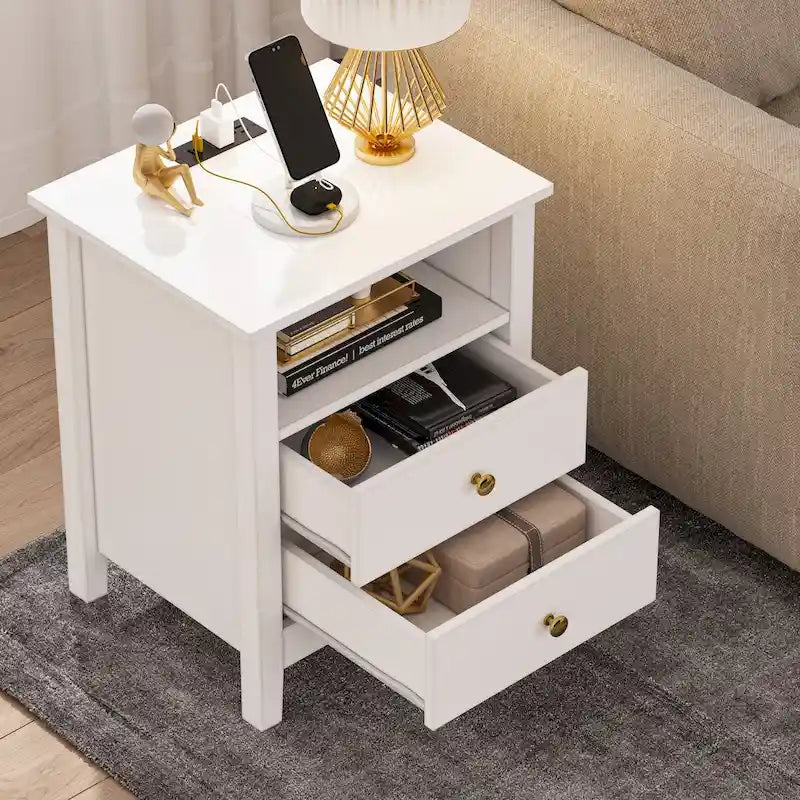 Moasis Table de chevet moderne à LED, lot de 2, avec tiroir et étagère de rangement, table d'appoint avec station de charge
