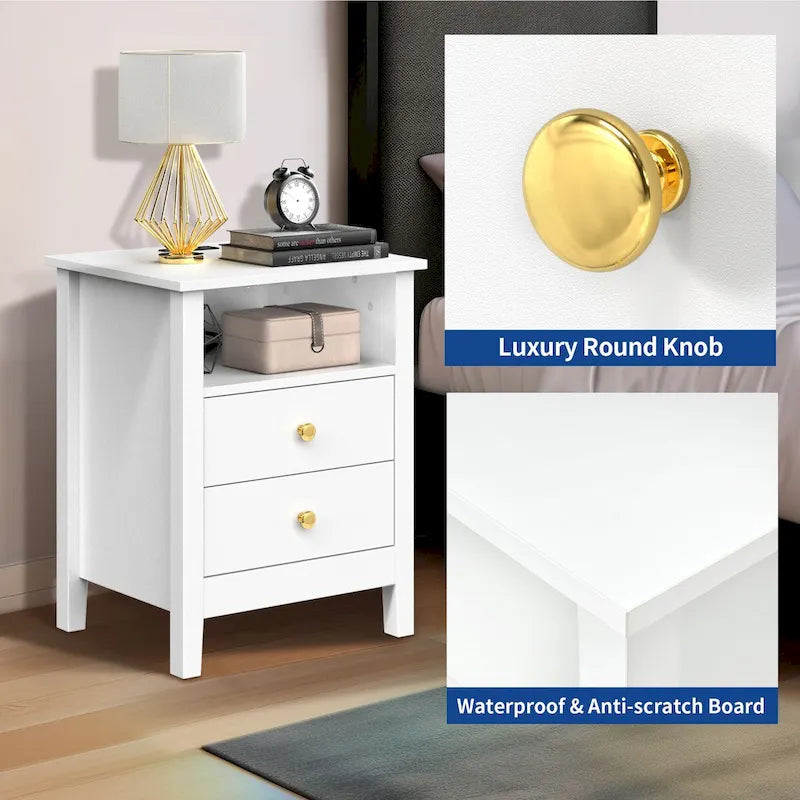 Moasis Table de chevet moderne à LED, lot de 2, avec tiroir et étagère de rangement, table d'appoint avec station de charge