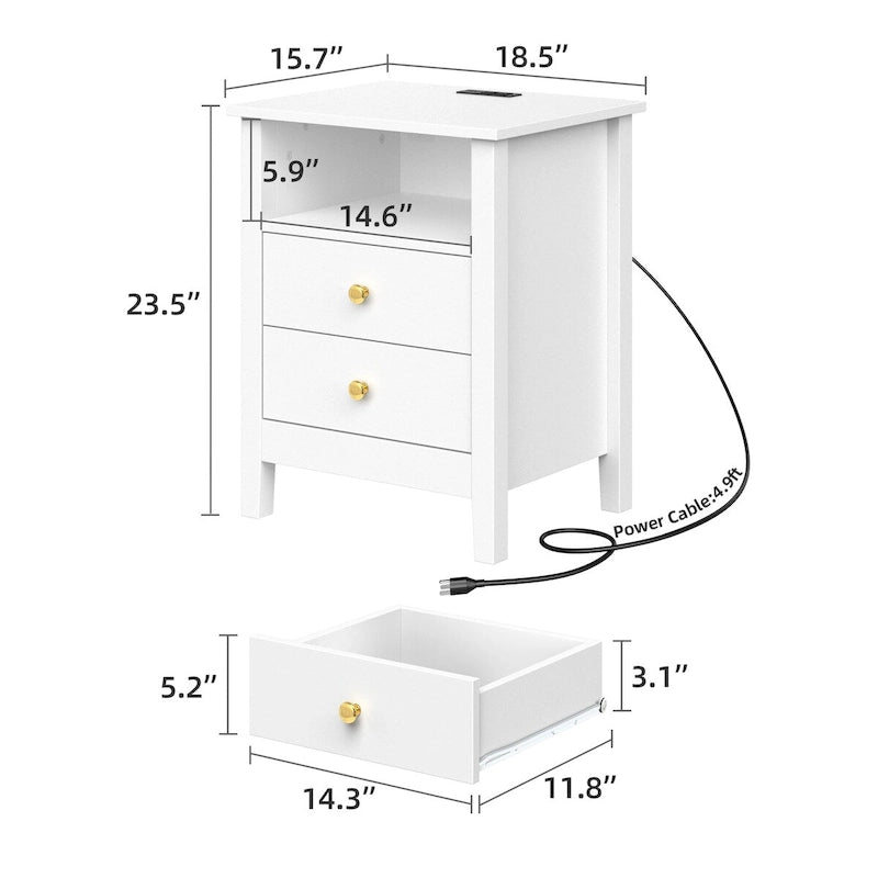 Moasis Table de chevet moderne à LED, lot de 2, avec tiroir et étagère de rangement, table d'appoint avec station de charge