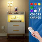 Moasis Table de chevet moderne à LED, lot de 2, avec tiroir et étagère de rangement, table d'appoint avec station de charge