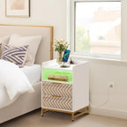 Moasis Table de chevet moderne à LED, lot de 2, avec tiroir et étagère de rangement, table d'appoint avec station de charge