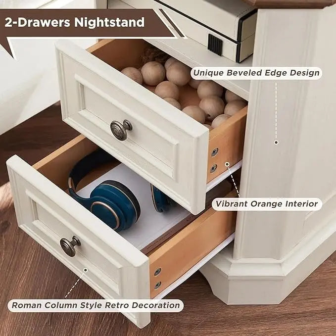 Table de chevet de ferme de 18 po avec station de chargement, table d'appoint, petite table
