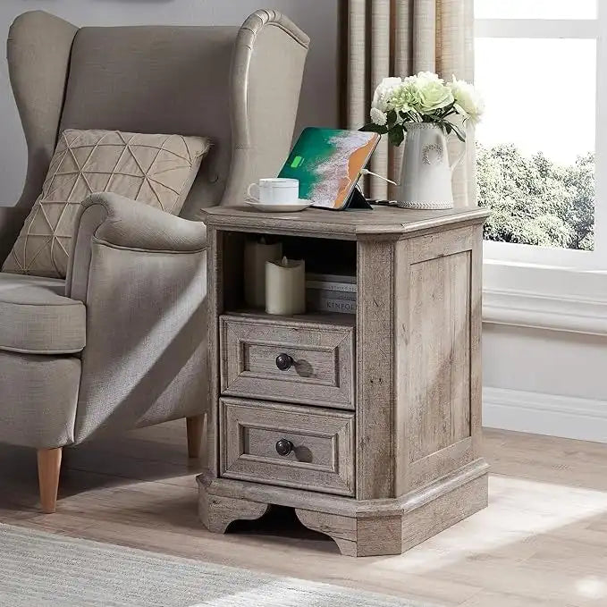 Table de chevet de ferme de 18 po avec station de chargement, table d'appoint, petite table