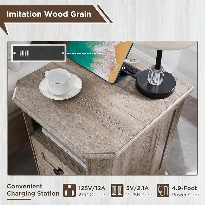 Table de chevet de ferme de 18 po avec station de chargement, table d'appoint, petite table