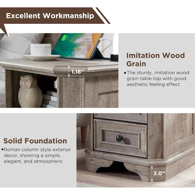 Table de chevet de ferme de 18 po avec station de chargement, table d'appoint, petite table