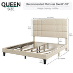 Moasis Queen/King Linen Upholstered Headboard Frame Platform Bed