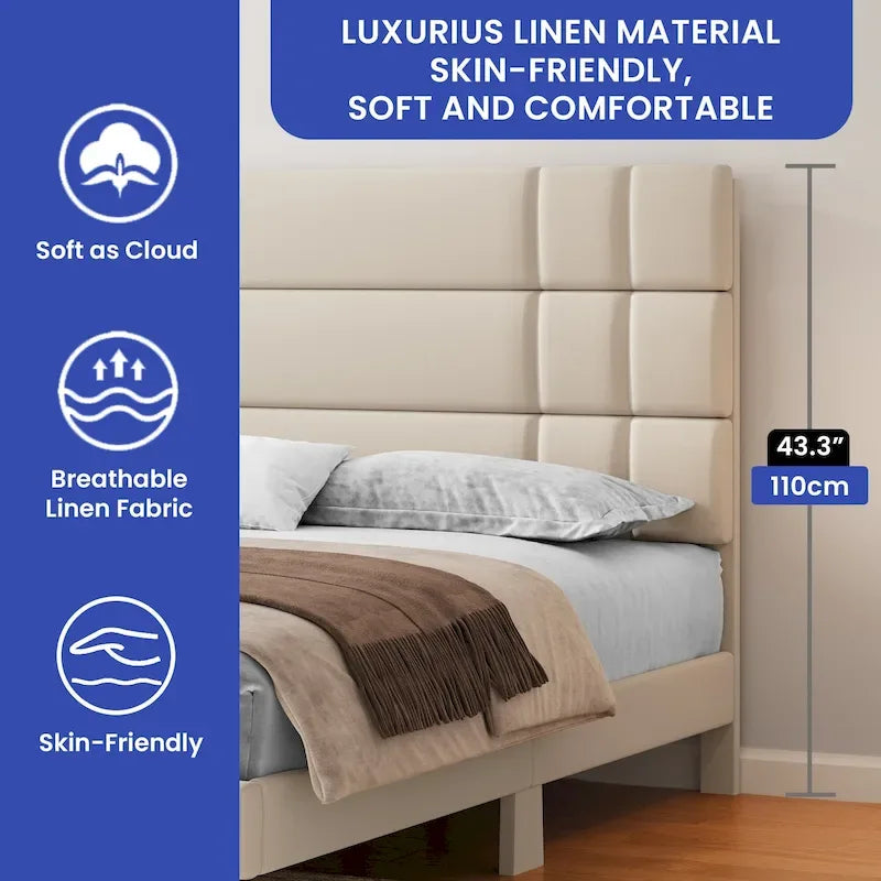 Moasis Queen/King Linen Upholstered Headboard Frame Platform Bed