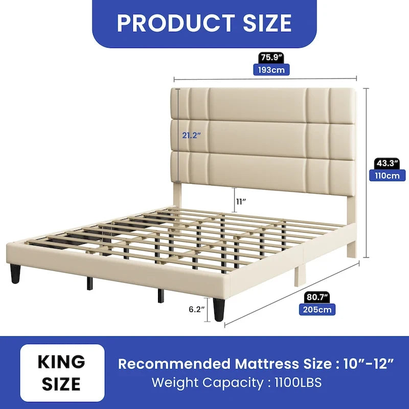 Moasis Queen/King Linen Upholstered Headboard Frame Platform Bed