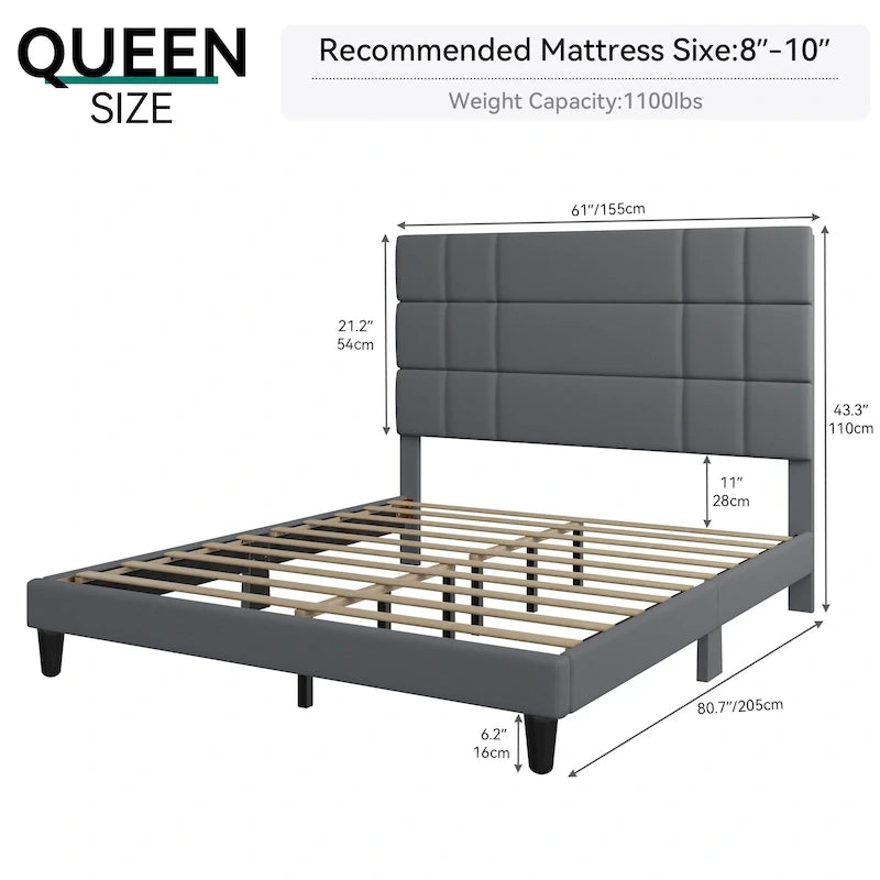 Moasis Queen/King Linen Upholstered Headboard Frame Platform Bed