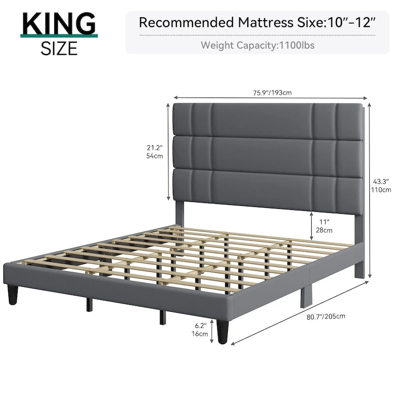 Moasis Queen/King Linen Upholstered Headboard Frame Platform Bed
