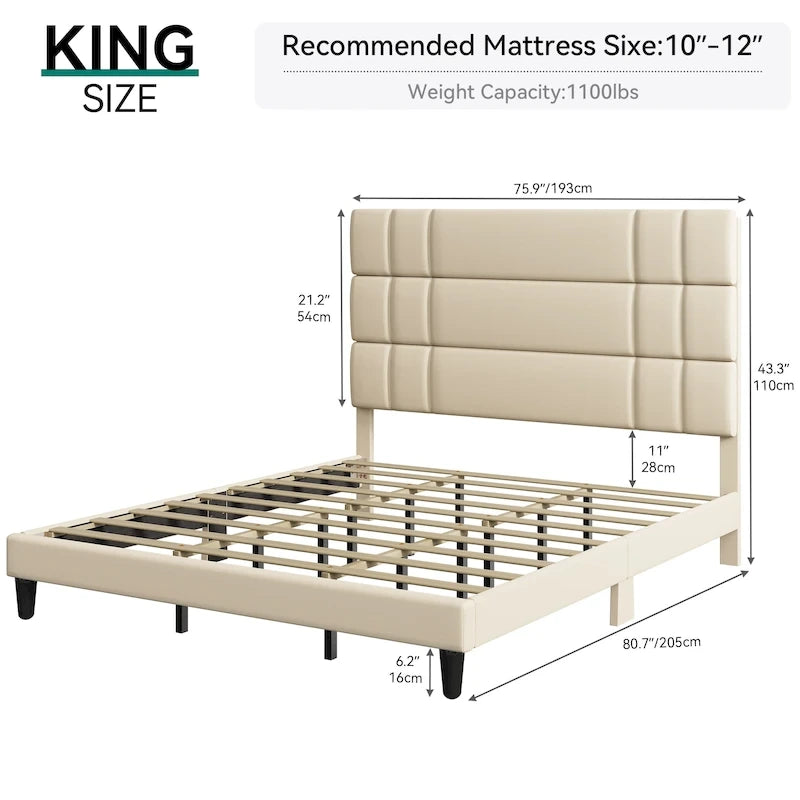 Moasis Queen/King Linen Upholstered Headboard Frame Platform Bed