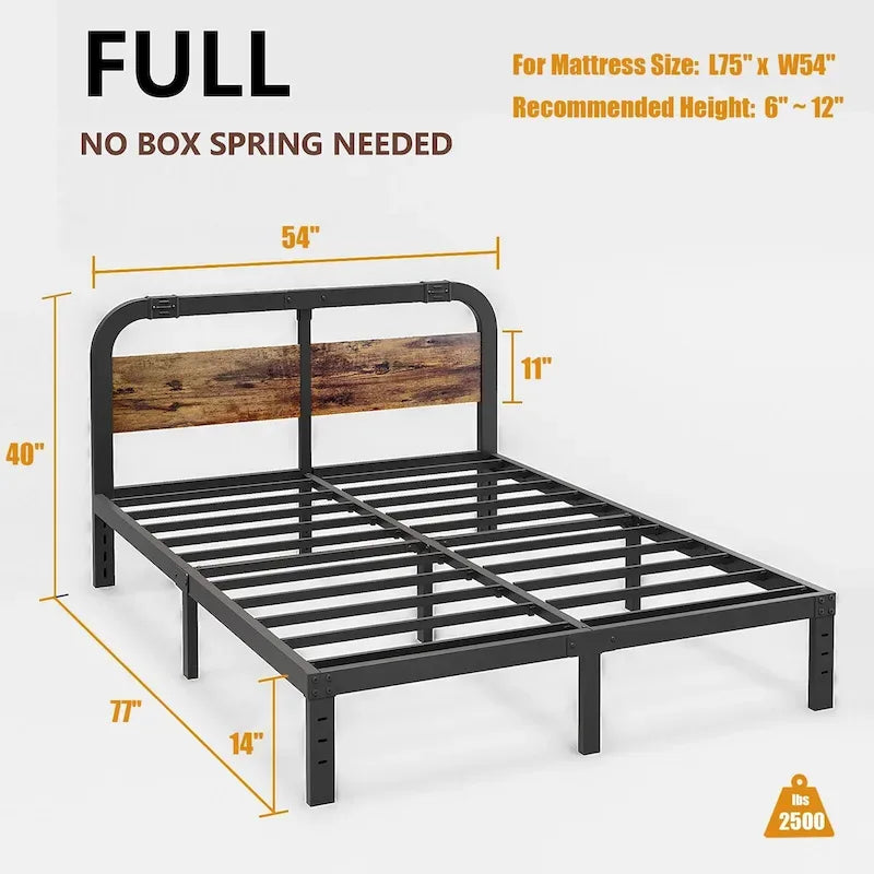 Lit en fer anti-basculement robuste de 40 pouces avec tête de lit en bois massif