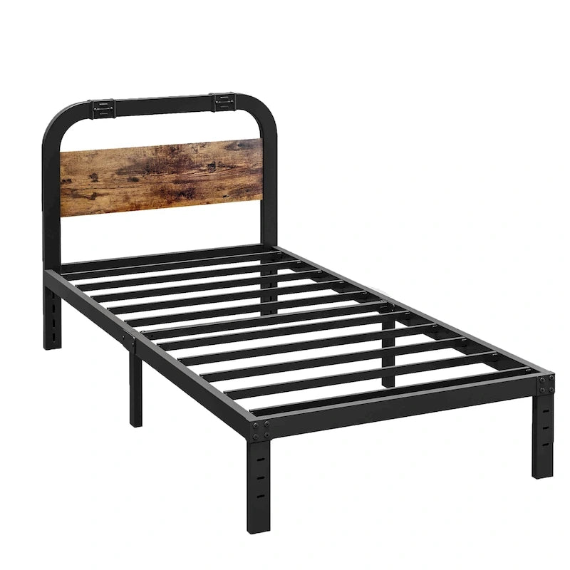 Lit en fer anti-basculement robuste de 40 pouces avec tête de lit en bois massif