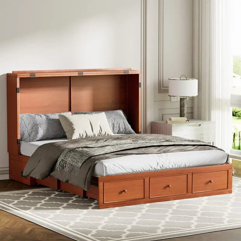 Mixoy Murphy Bed with Foldable Mattress,Modern Cube Cabinet Bed with Storage Drawer & USB Charging Station