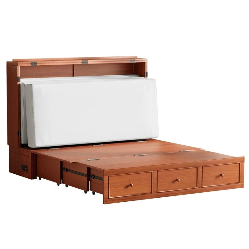 Mixoy Murphy Bed with Foldable Mattress,Modern Cube Cabinet Bed with Storage Drawer & USB Charging Station