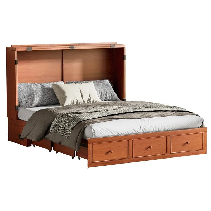 Mixoy Murphy Bed with Foldable Mattress,Modern Cube Cabinet Bed with Storage Drawer & USB Charging Station