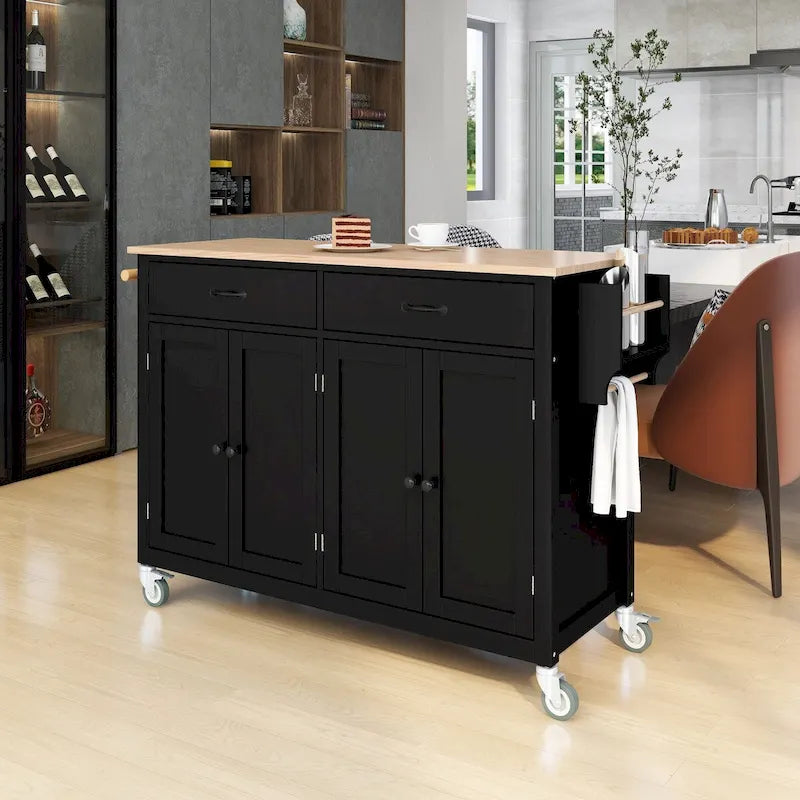 Kitchen Island Cart With Solid Wood Top and Locking Wheels
