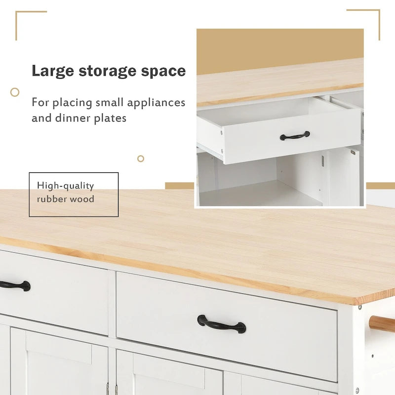 Kitchen Island Cart With Solid Wood Top and Locking Wheels