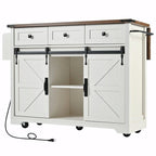 53.5 Farmhouse Kitchen Island with Power Outlet, Drop Leaf, Spice Rack, Drawer, and Wheels