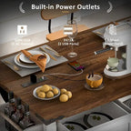 53.5 Farmhouse Kitchen Island with Power Outlet, Drop Leaf, Spice Rack, Drawer, and Wheels