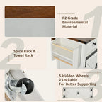 53.5 Farmhouse Kitchen Island with Power Outlet, Drop Leaf, Spice Rack, Drawer, and Wheels