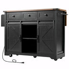 53.5 Farmhouse Kitchen Island with Power Outlet, Drop Leaf, Spice Rack, Drawer, and Wheels