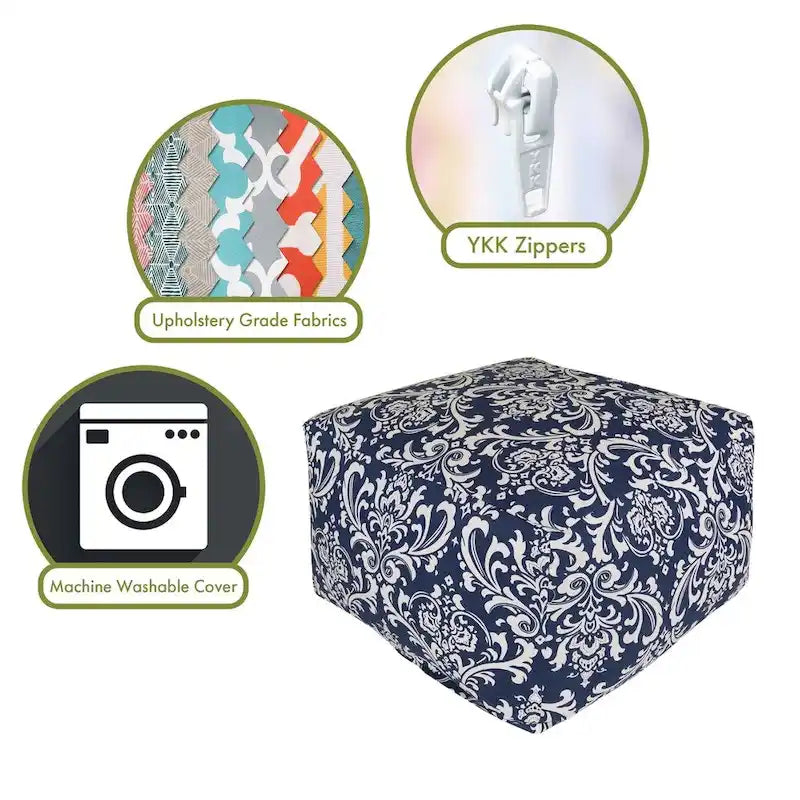 Pouf Ottoman Majestic Home Goods Navy French Quarter intérieur/extérieur 27 po L x 27 po l x 17 po H