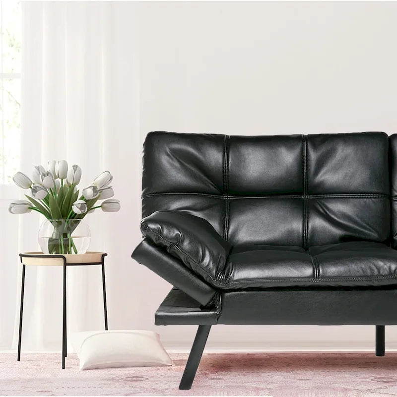 Futons Couch, Upholstered Convertible Folding Futon Sofa Bed for Compact Living Space, Apartment, Dorm,Faux Leather