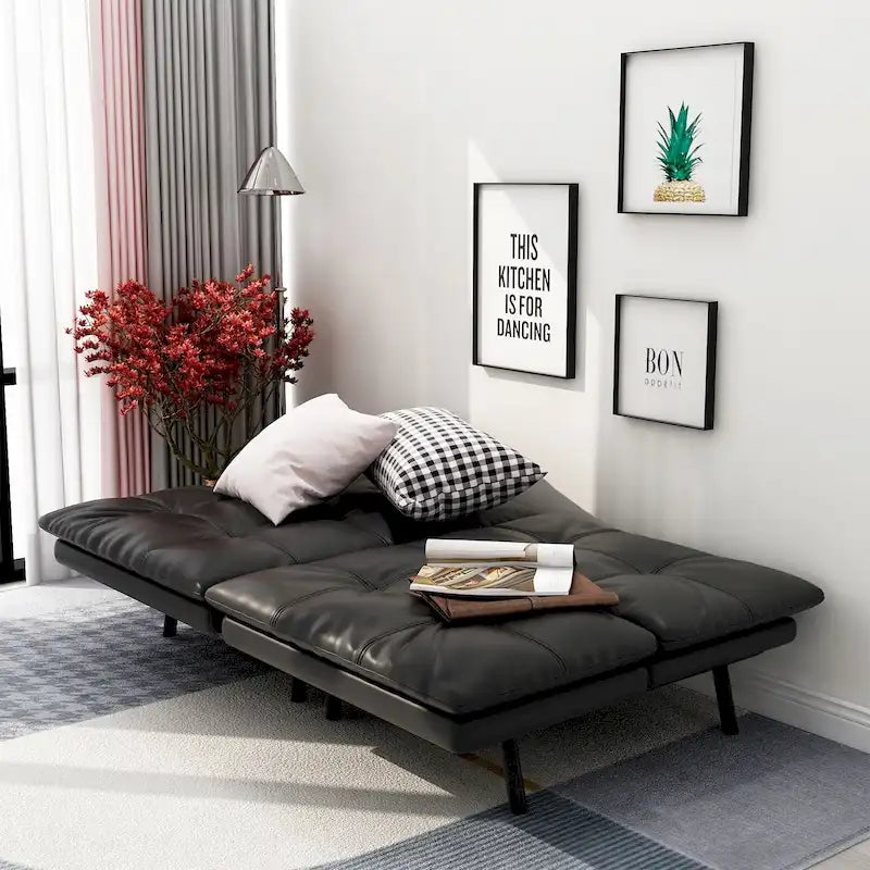 Futons Couch, Upholstered Convertible Folding Futon Sofa Bed for Compact Living Space, Apartment, Dorm,Faux Leather