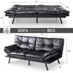 Futons Couch, Upholstered Convertible Folding Futon Sofa Bed for Compact Living Space, Apartment, Dorm,Faux Leather