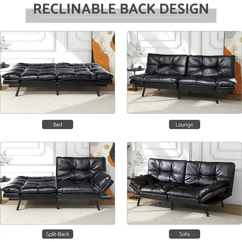 Futons Couch, Upholstered Convertible Folding Futon Sofa Bed for Compact Living Space, Apartment, Dorm,Faux Leather