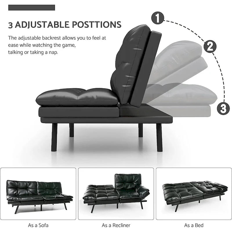 Futons Couch, Upholstered Convertible Folding Futon Sofa Bed for Compact Living Space, Apartment, Dorm,Faux Leather