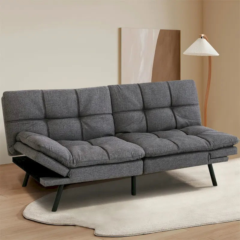 Futons Couch, Upholstered Convertible Folding Futon Sofa Bed for Compact Living Space, Apartment, Dorm,Faux Leather