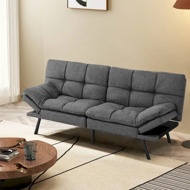 Futons Couch, Upholstered Convertible Folding Futon Sofa Bed for Compact Living Space, Apartment, Dorm,Faux Leather