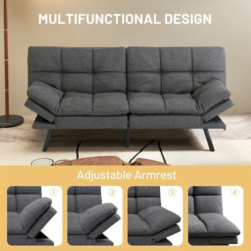 Futons Couch, Upholstered Convertible Folding Futon Sofa Bed for Compact Living Space, Apartment, Dorm,Faux Leather