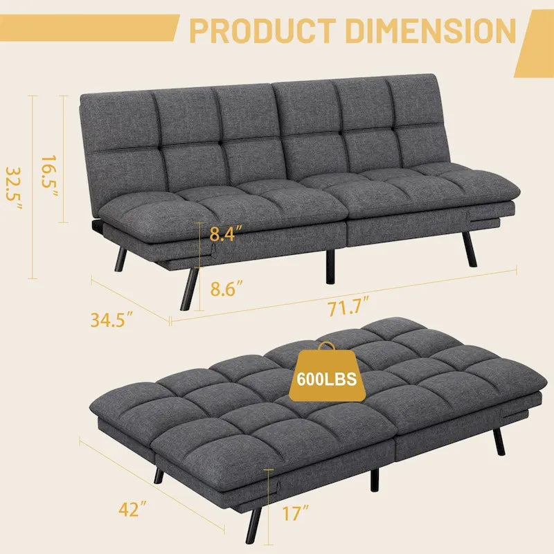 Futons Couch, Upholstered Convertible Folding Futon Sofa Bed for Compact Living Space, Apartment, Dorm,Faux Leather