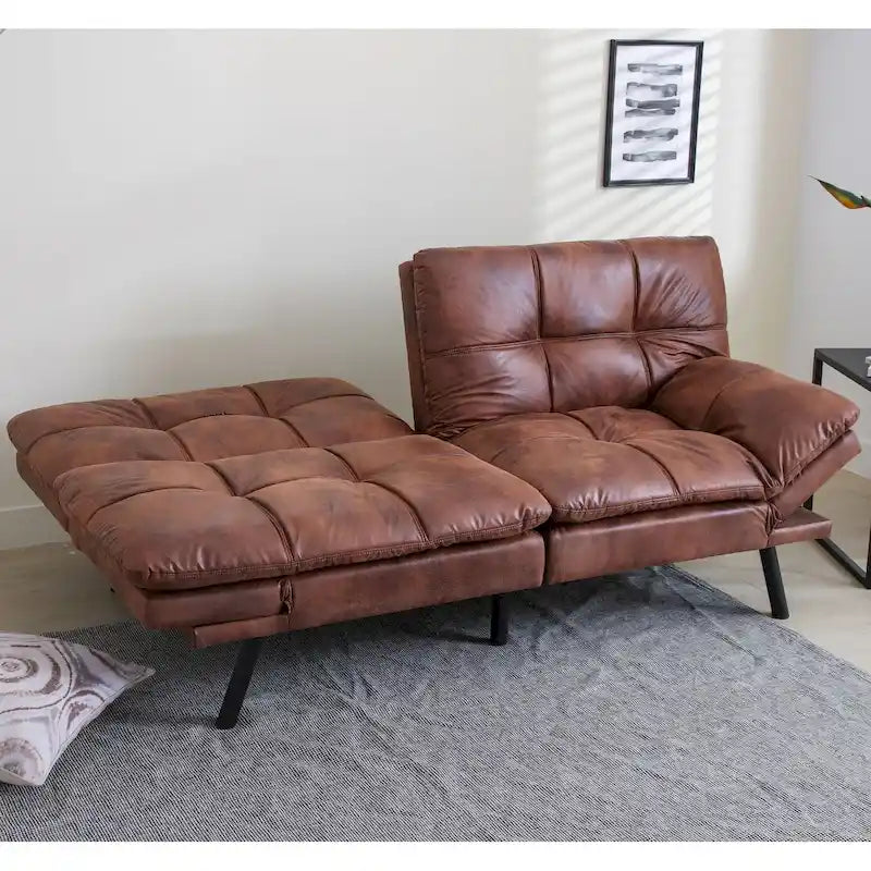 Futons Couch, Upholstered Convertible Folding Futon Sofa Bed for Compact Living Space, Apartment, Dorm,Faux Leather