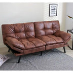 Futons Couch, Upholstered Convertible Folding Futon Sofa Bed for Compact Living Space, Apartment, Dorm,Faux Leather