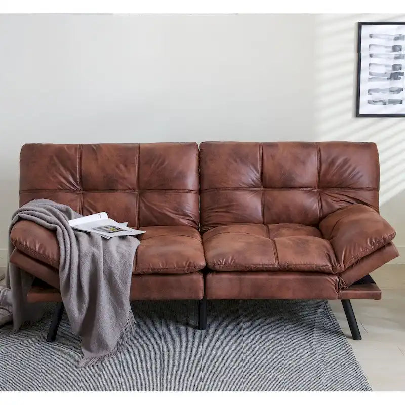 Futons Couch, Upholstered Convertible Folding Futon Sofa Bed for Compact Living Space, Apartment, Dorm,Faux Leather