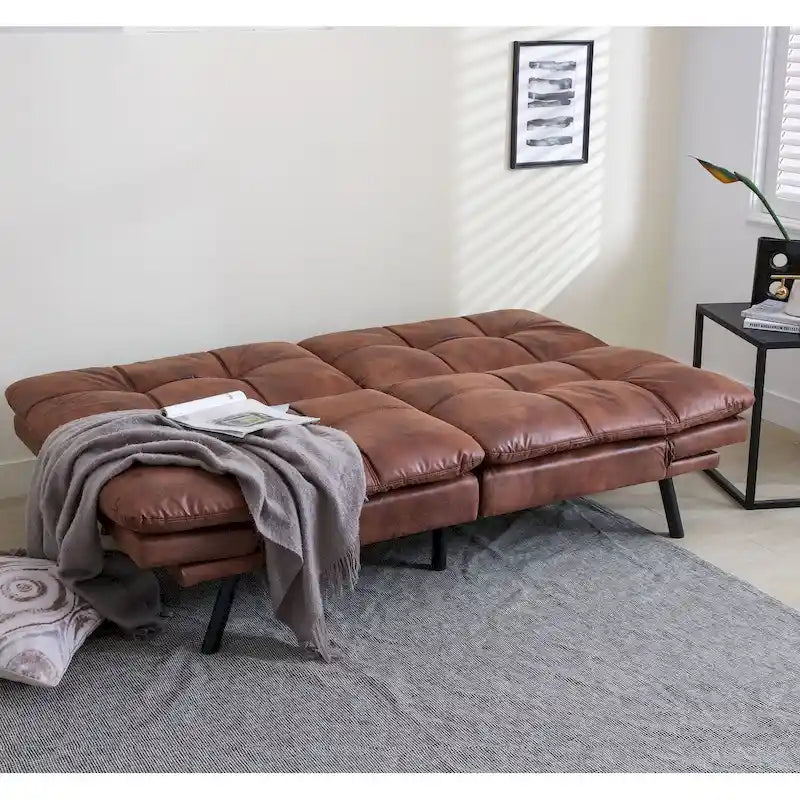 Futons Couch, Upholstered Convertible Folding Futon Sofa Bed for Compact Living Space, Apartment, Dorm,Faux Leather