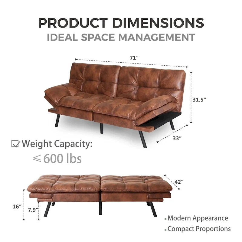 Futons Couch, Upholstered Convertible Folding Futon Sofa Bed for Compact Living Space, Apartment, Dorm,Faux Leather