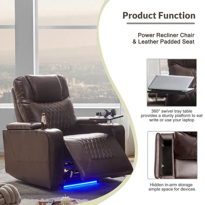 Sillón reclinable eléctrico con portavasos y puerto de carga USB